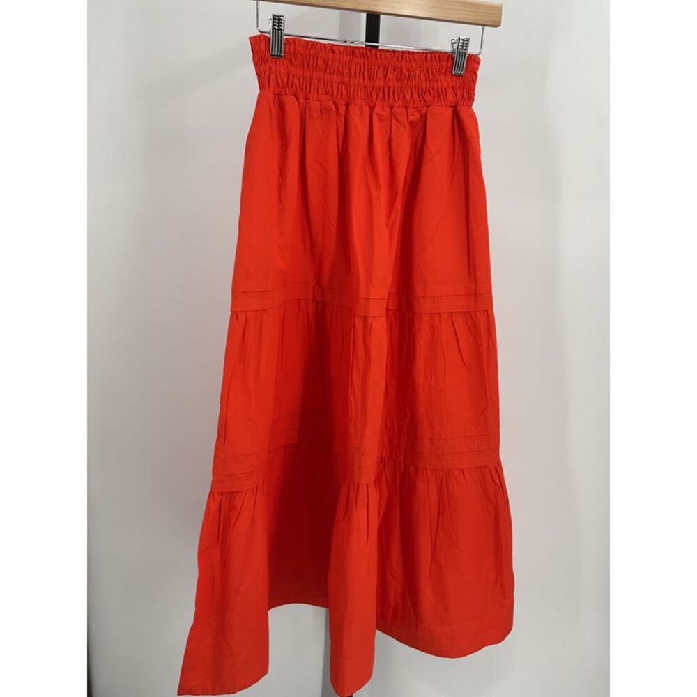 Quince Women's 100% Organic Cotton Tiered Maxi Skirt Red XS